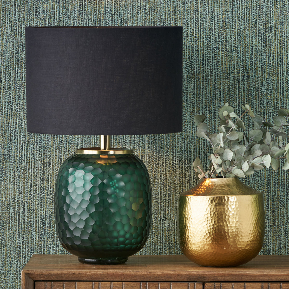 Camila Green Cold Cut Textured Glass Table Lamp for living room