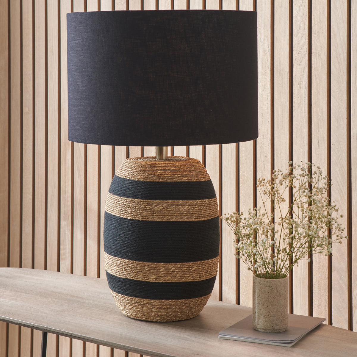 Kalutara Black and Natural Sea Grass Tall Table Lamp for living room