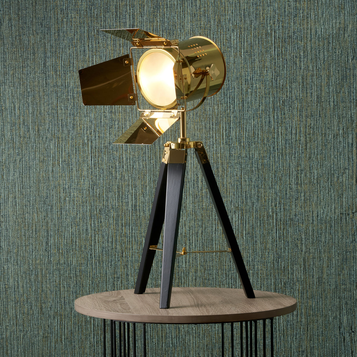 Hereford Gold and Black Retro Film Tripod Table Lamp for Bedroom