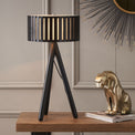Rabanne Slatted Black Wood Tripod Table Lamp for living room or bedroom