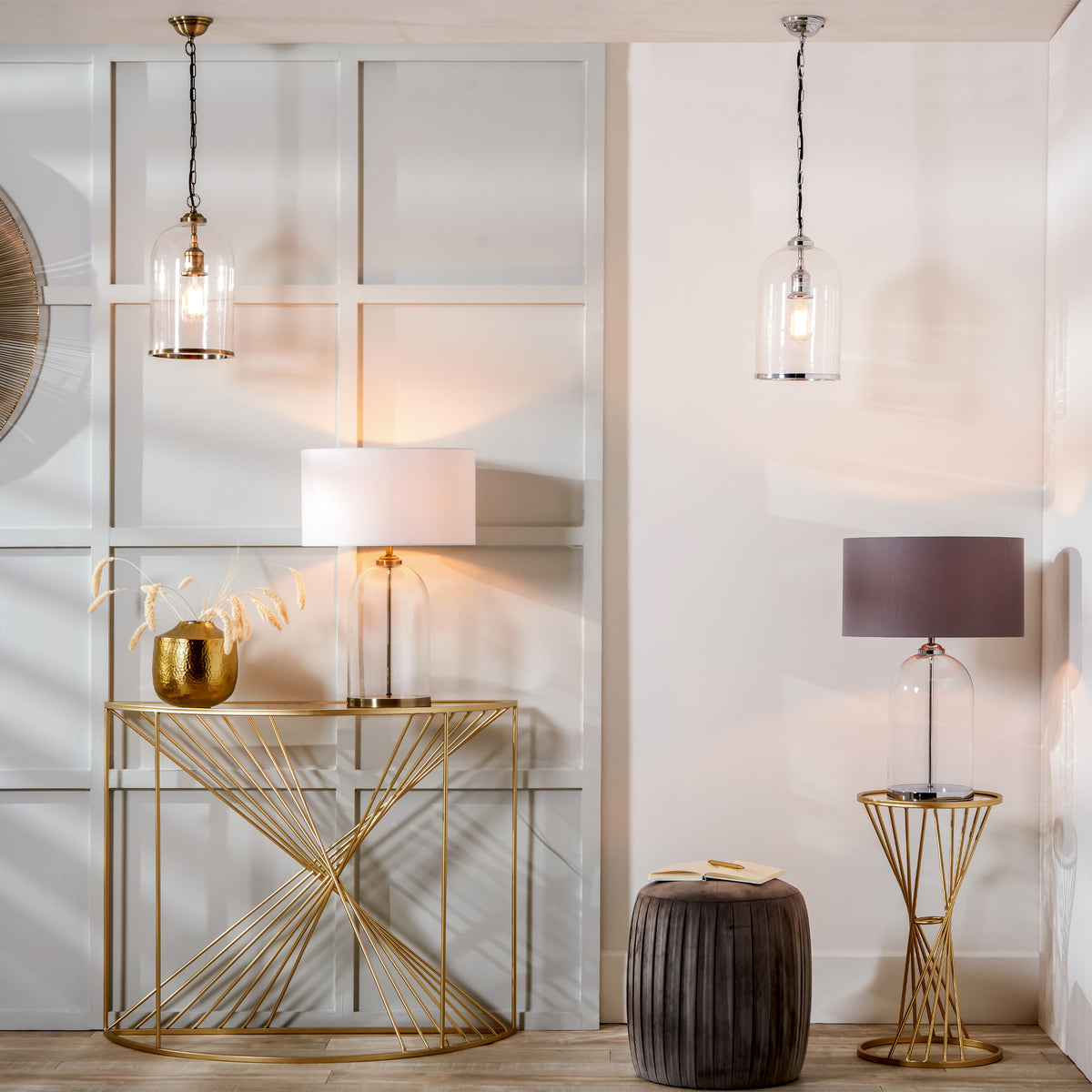Cloche Clear Glass and Antique Brass Table Lamp
