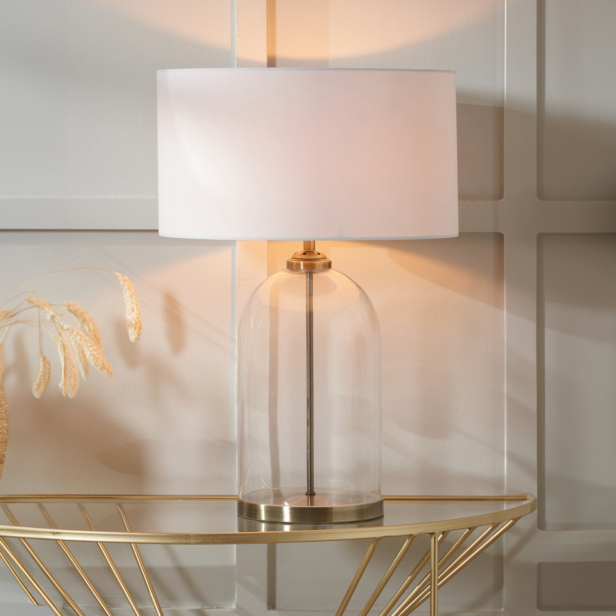 Cloche Clear Glass and Antique Brass Table Lamp for living room