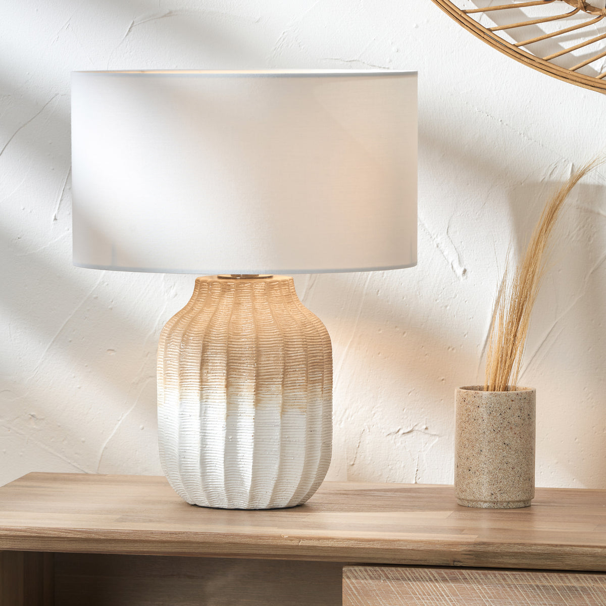 Amalia Natural Ombre Textured Stoneware Table Lamp for living room