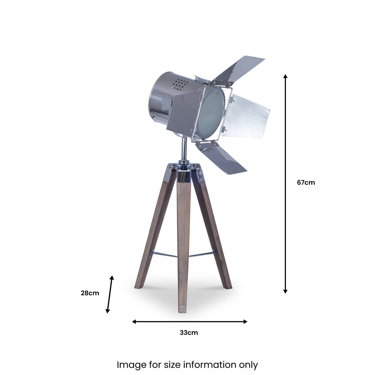 Hereford Grey Wood and Silver Tripod Film Table Lamp from Roseland Furniture