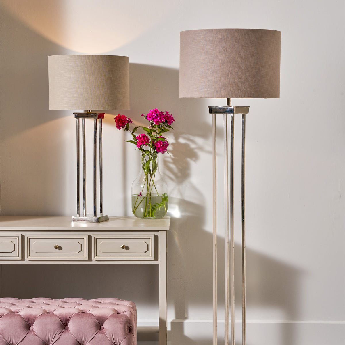 Langston Nickel Metal Column Table Lamp for living room or bedroom
