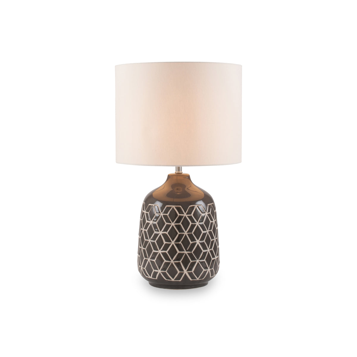 Athena Dark Grey Geo Ceramic Table Lamp from Roseland Furniture