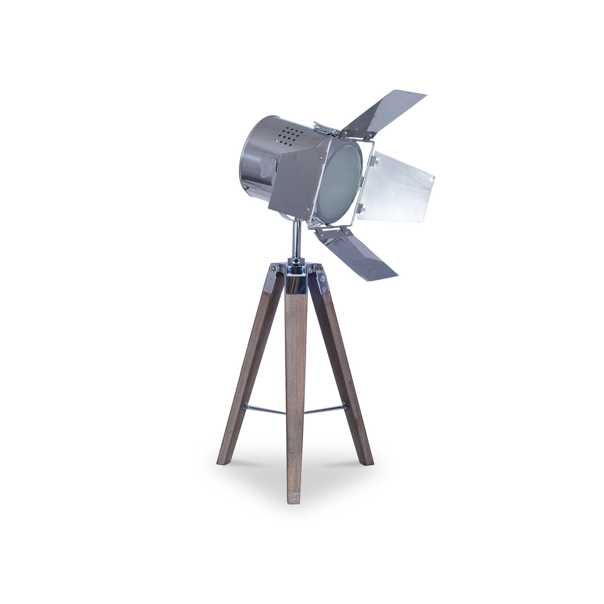 Hereford Grey Wood and Silver Tripod Film Table Lamp from Roseland Furniture