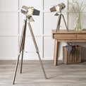 Hereford Grey Wood and Silver Tripod Film Table Lamp for bedroom