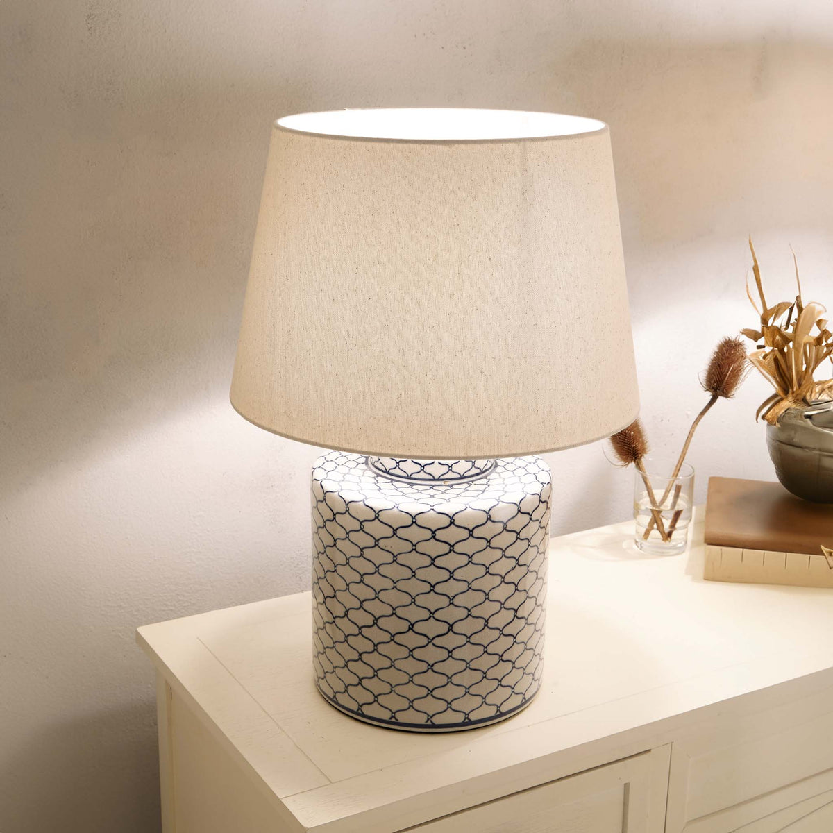 Demetri Grey and Blue Detail Ceramic Table Lamp for bedroom