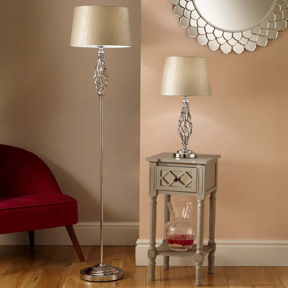 Jenna Silver Metal Twist Detail Floor Lamp for living room