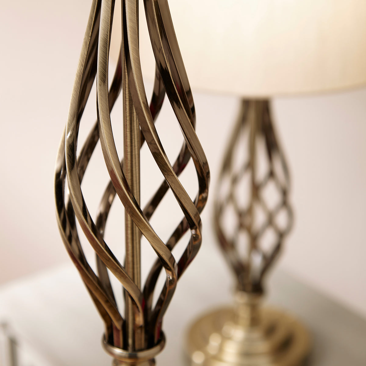 Jenna Antique Brass Metal Twist Detail Floor Lamp