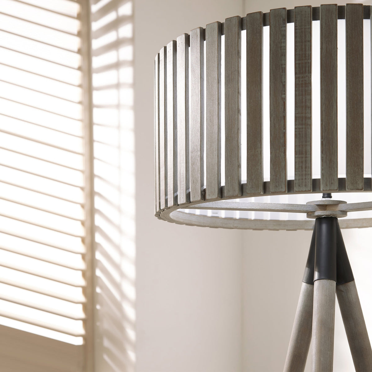 Rabanne Antique Wood Slat Tripod Floor Lamp from Roseland Furniture