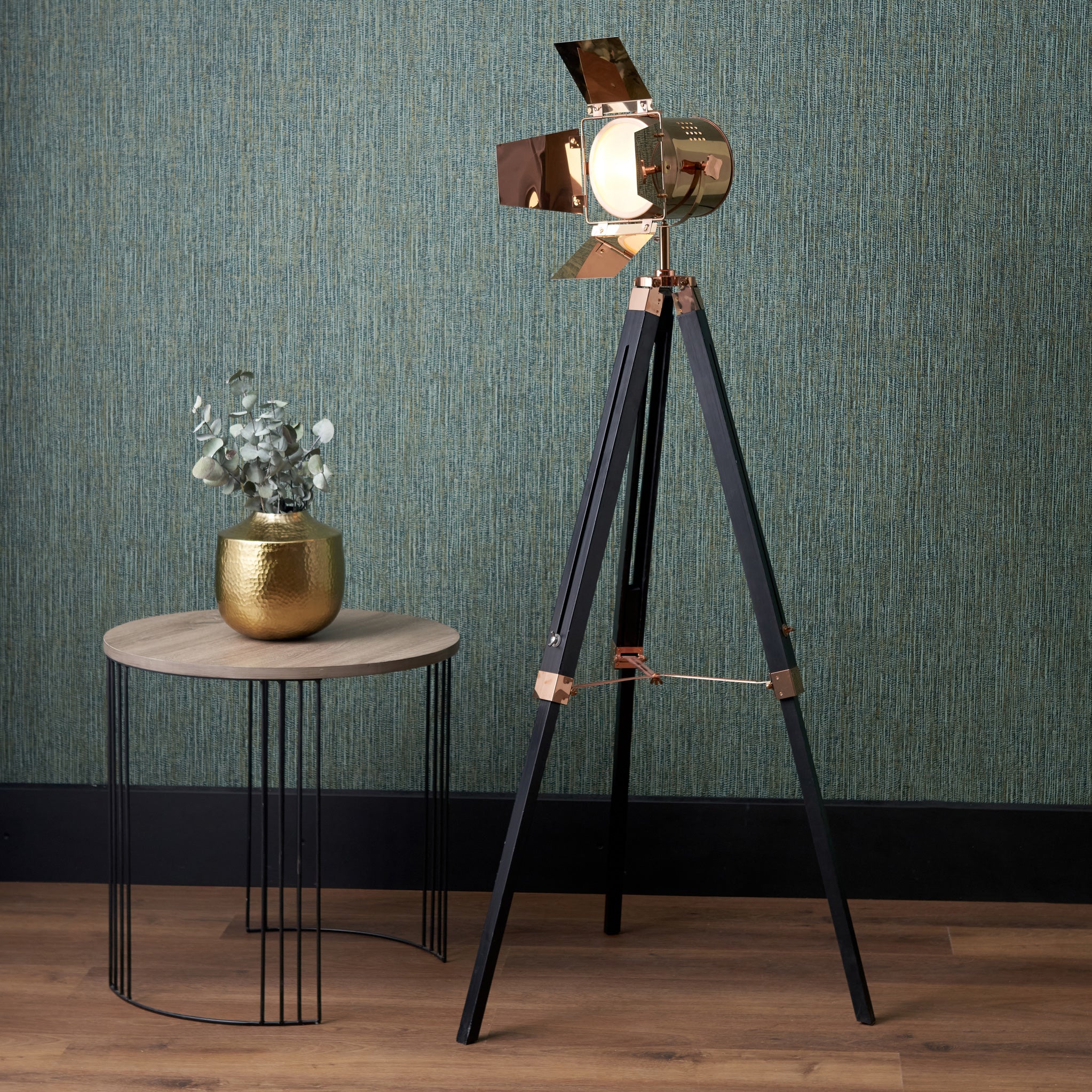 Hereford Copper and Black Tripod Film Floor Lamp