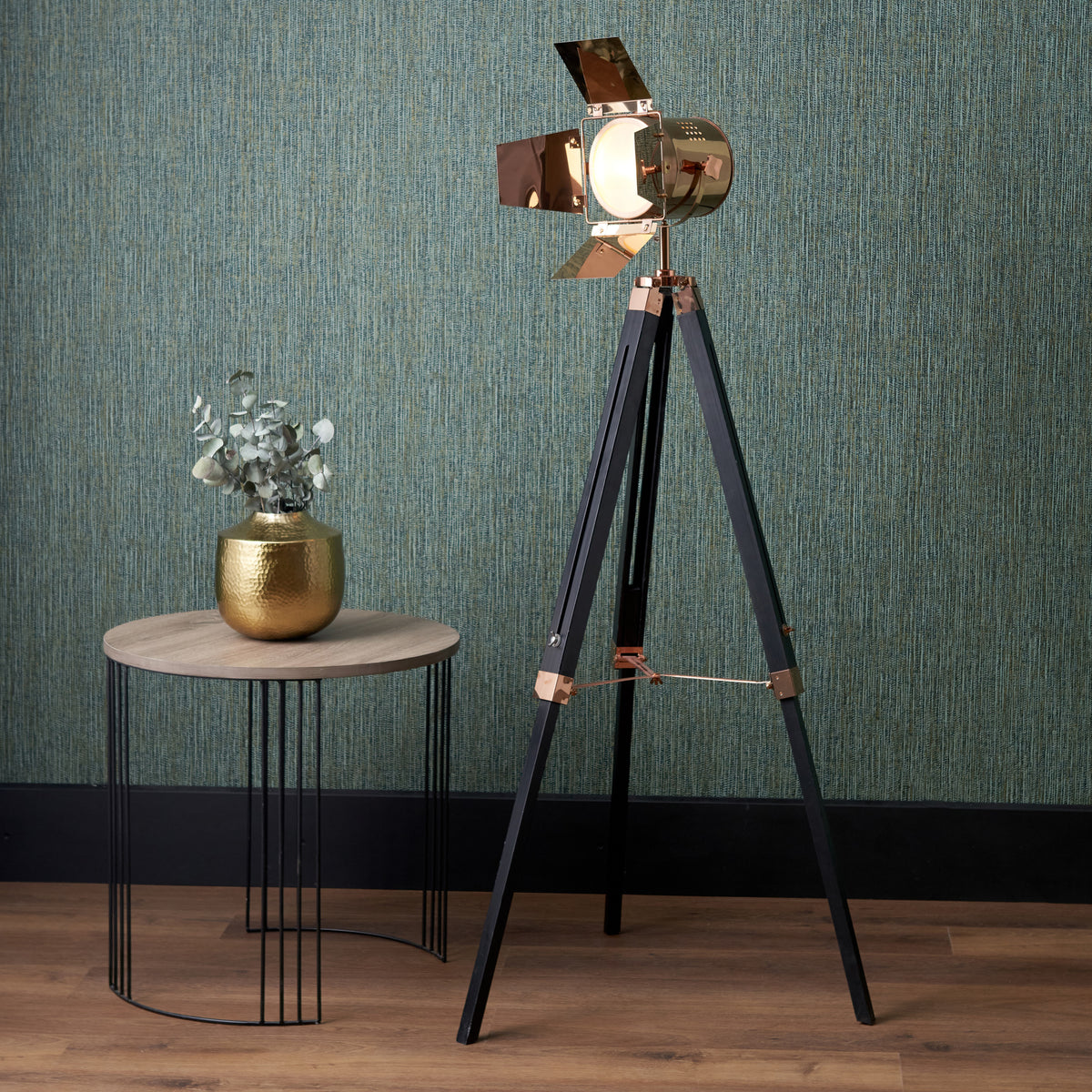 Hereford Copper and Black Tripod Floor Lamp for living room
