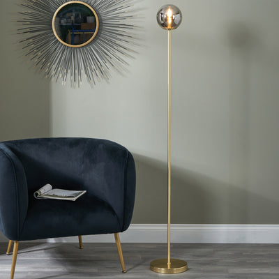 Arabella Smoked Glass Orb and Gold Metal Floor Lamp