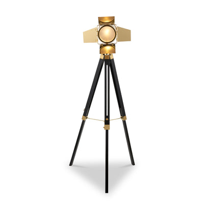 Hereford Gold and Black Tripod Film Floor Lamp