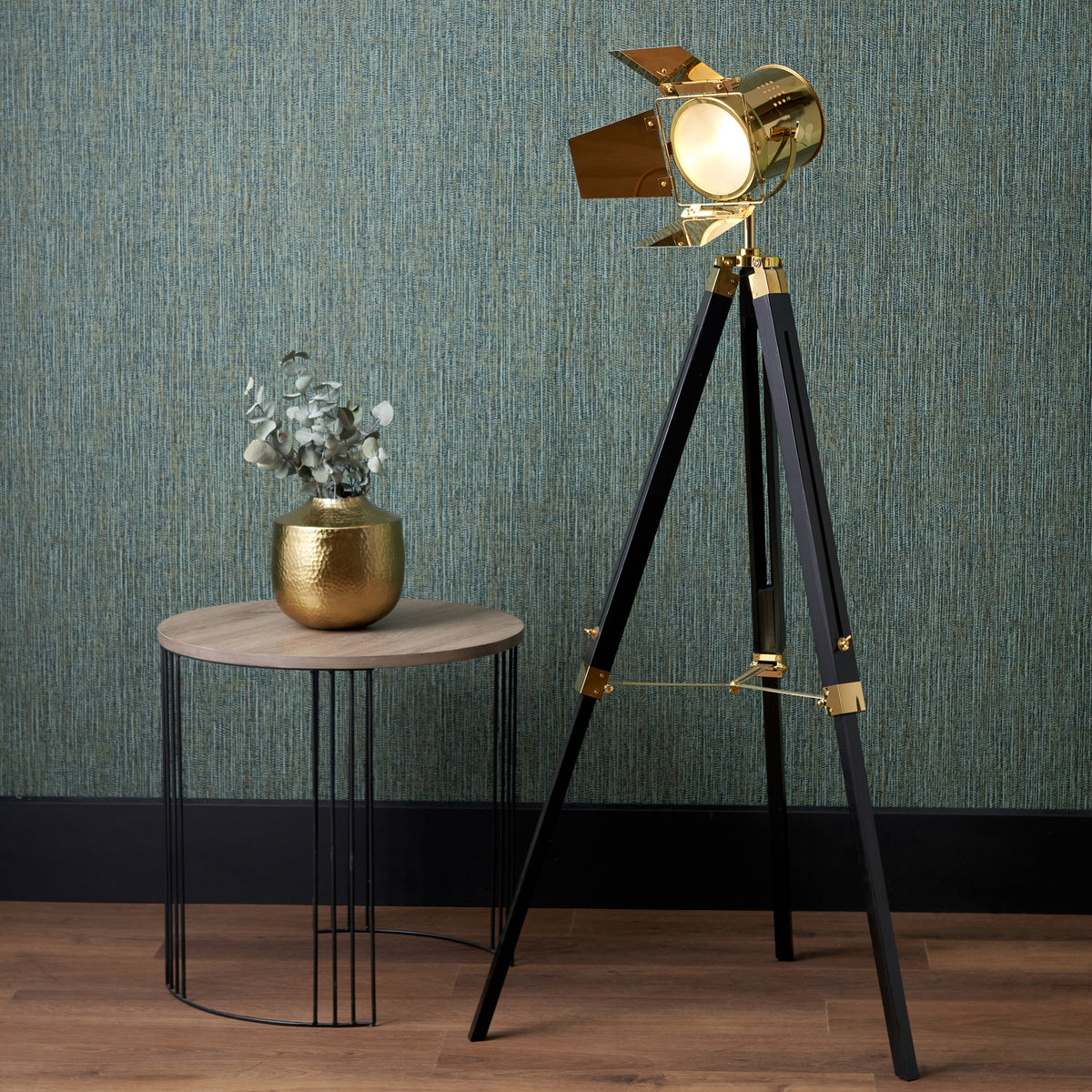 Hereford Gold and Black Tripod Floor Lamp for living room
