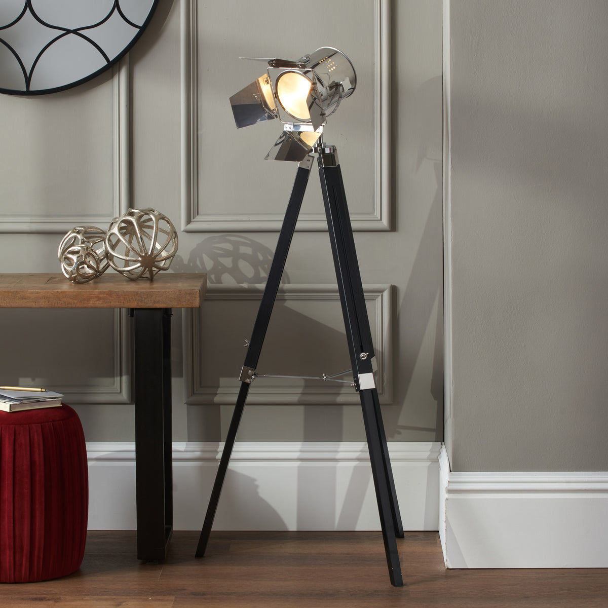 Hereford Silver and Black Tripod Floor Lamp for living room