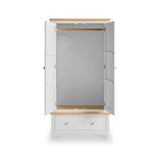 Farro Grey 2 Door Double Wardrobe with open doors and wooden hanging rail