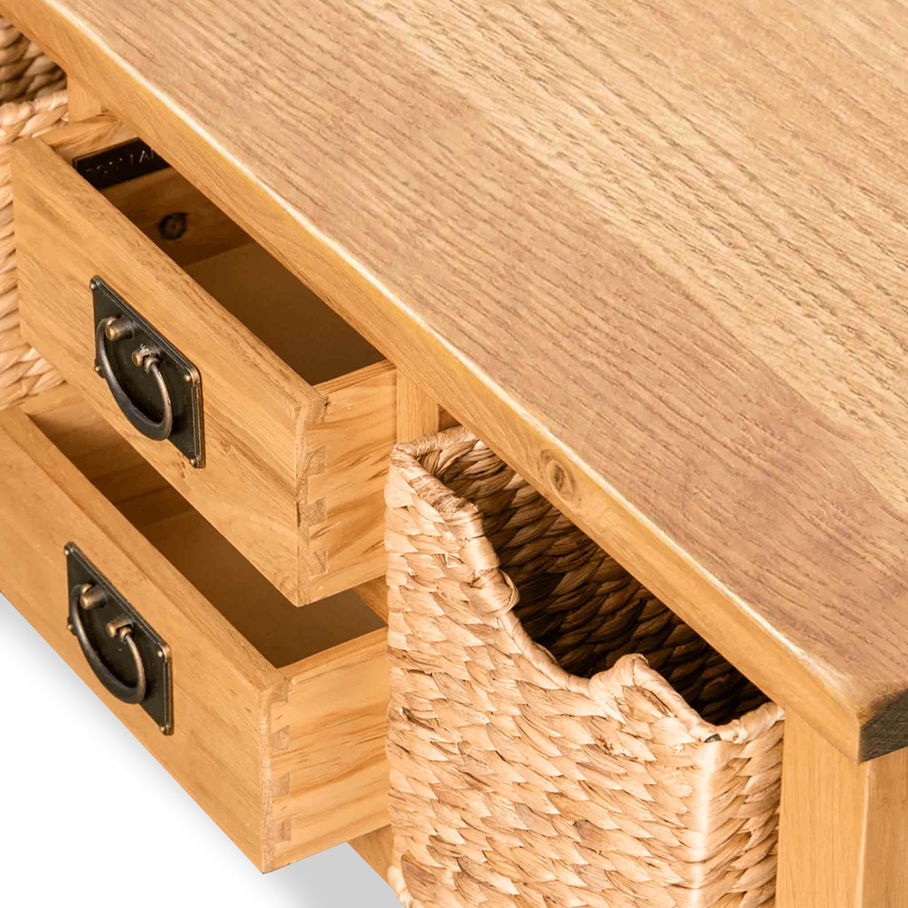 Surrey Oak Coffee Table with Baskets by Roseland Furniture