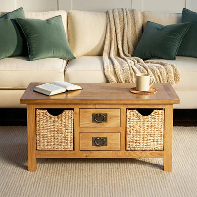 Surrey Oak Coffee Table with Baskets