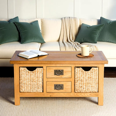 Surrey Oak Coffee Table with Baskets