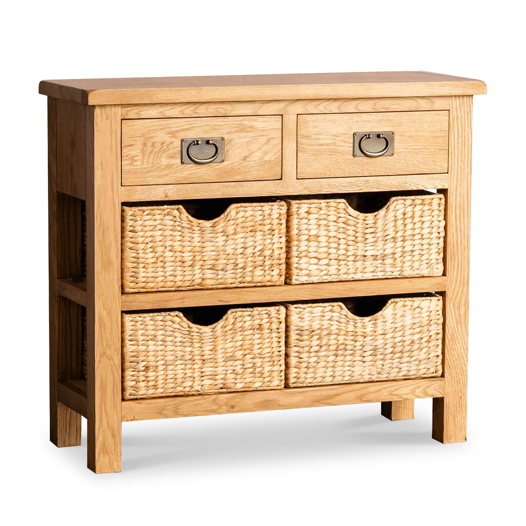Surrey Oak Console Table with Baskets by Roseland Furniture