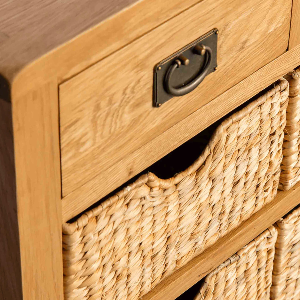 Surrey Oak Console Table with Baskets by Roseland Furniture