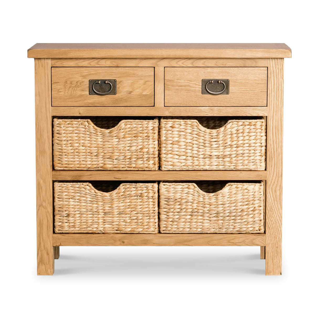 Surrey Oak Console Table with Baskets by Roseland Furniture