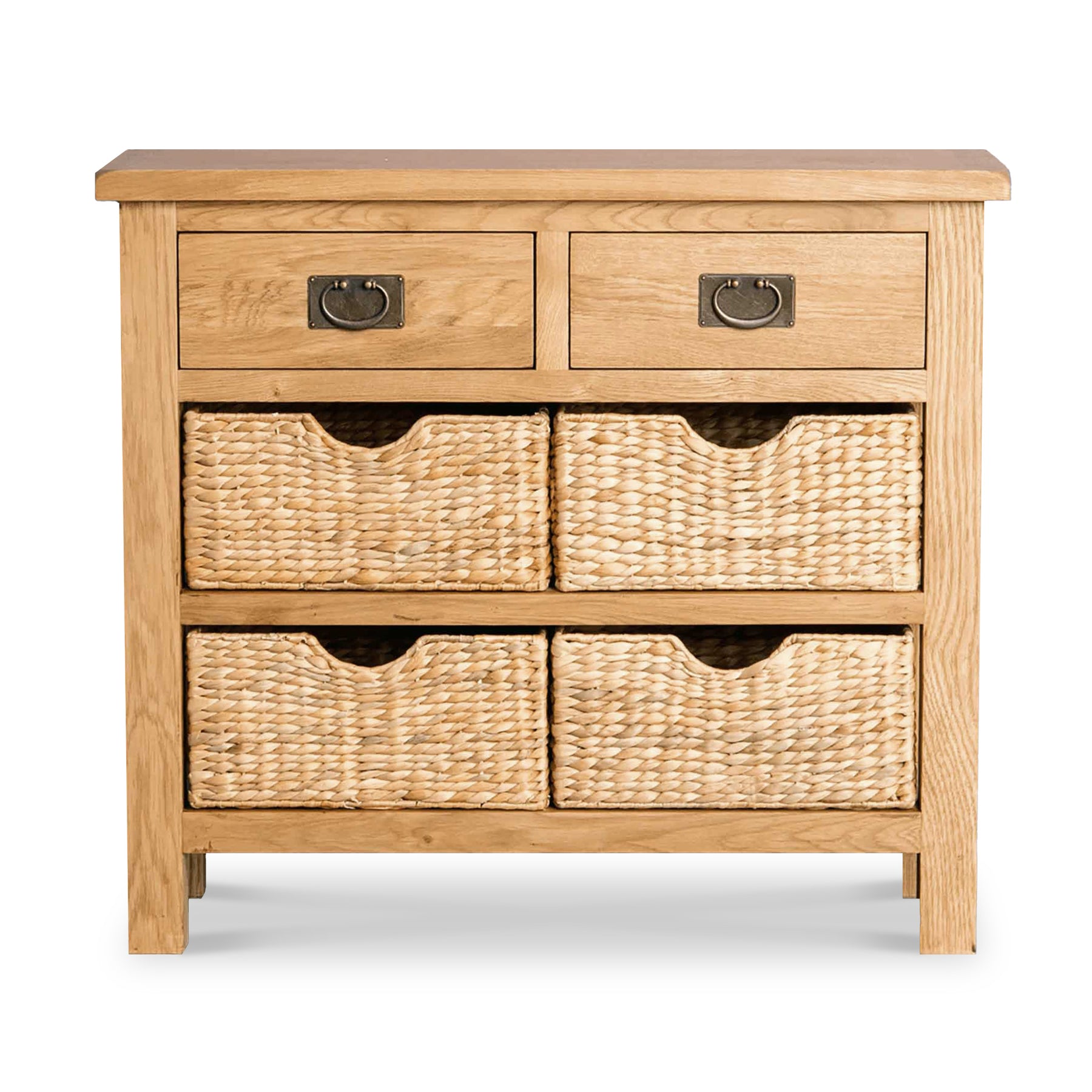 Surrey Oak Console Table with Baskets by Roseland Furniture