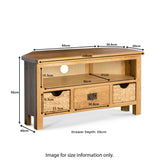Surrey Oak Corner TV Stand with Baskets dimensions