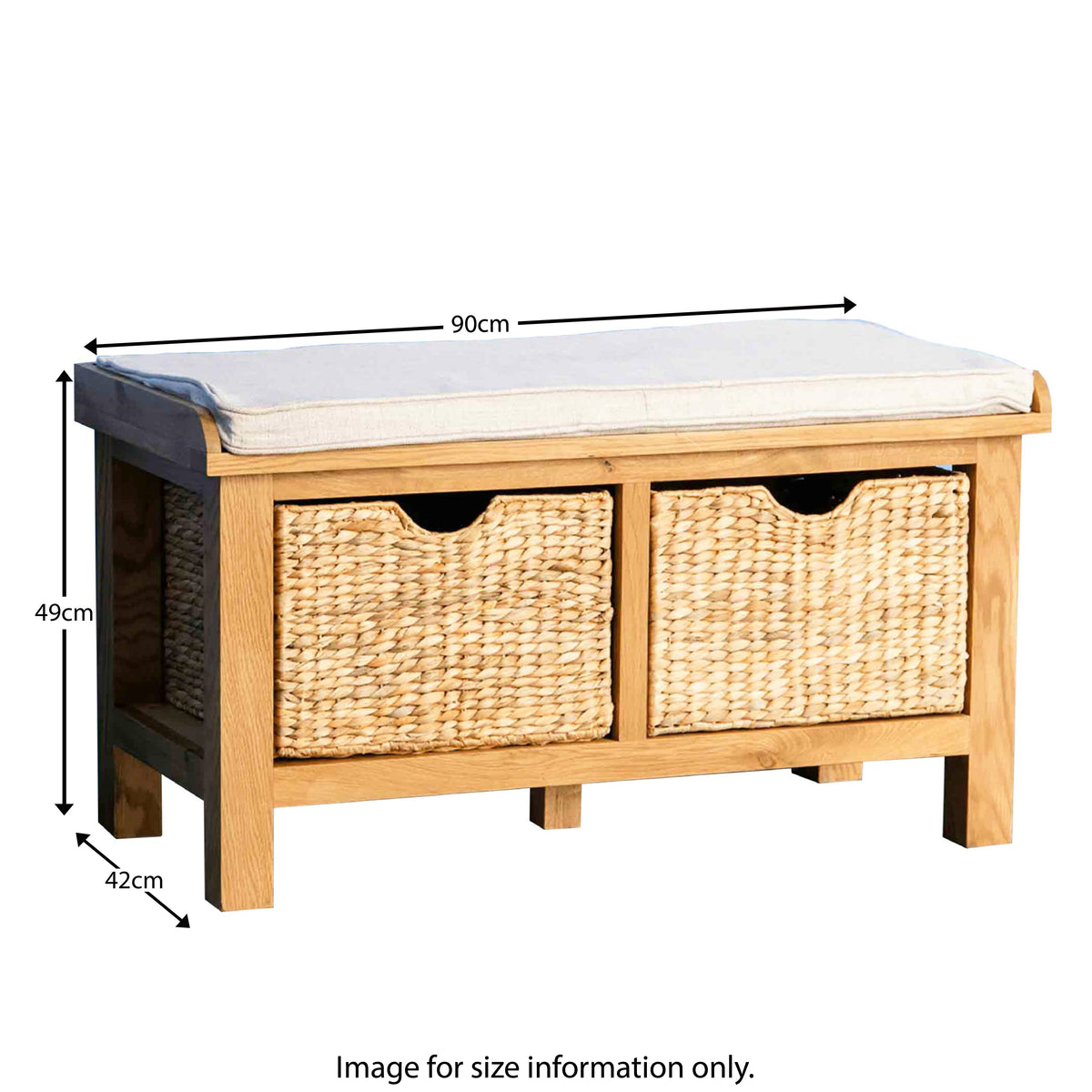 Surrey Oak Hall Bench with Baskets - Size guide