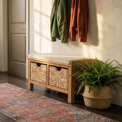 Surrey Oak Hall Bench with Baskets