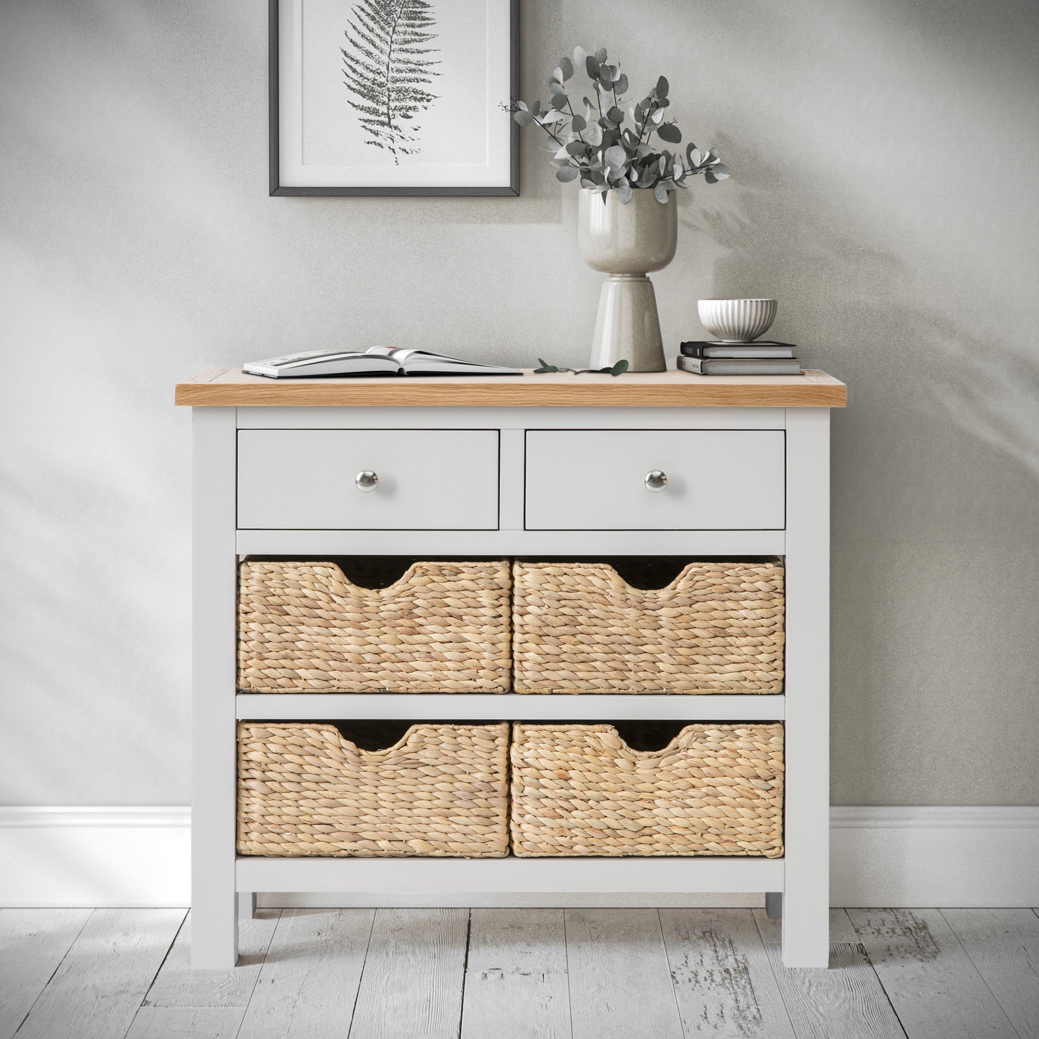 White console table with baskets hotsell