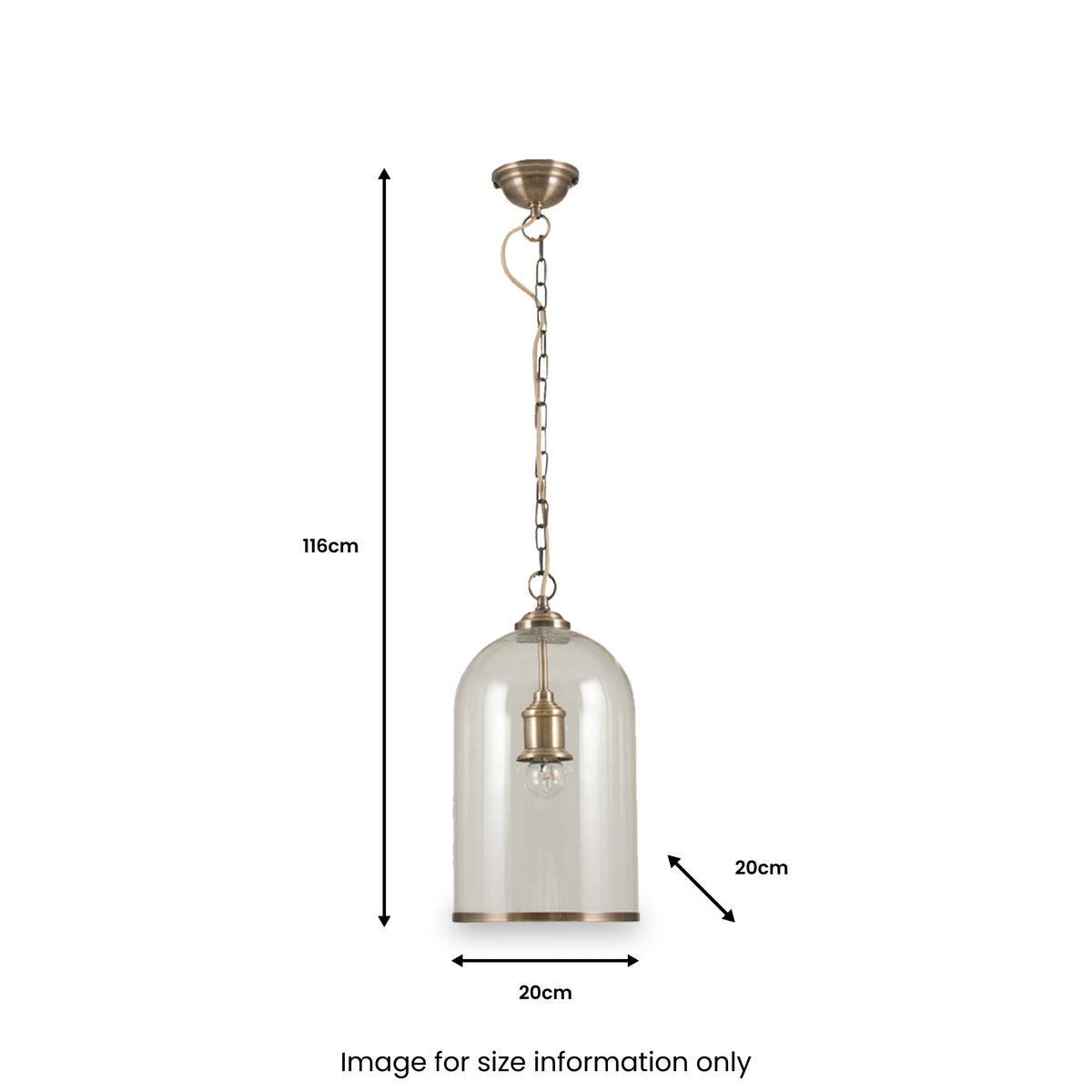 Cloche Clear Glass and Antique Brass Rimmed Pendant for Living Room