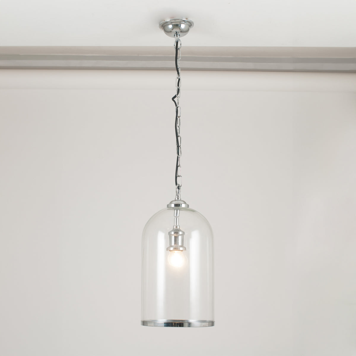 Cloche Clear Glass and Silver Pendant for living room