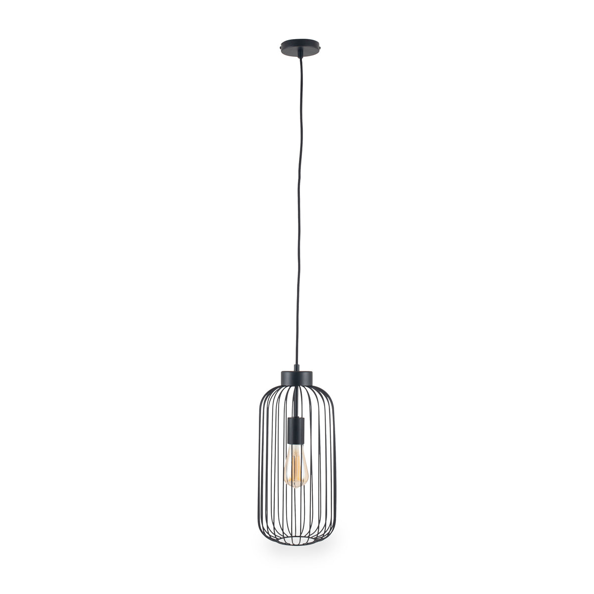 Dania Matt Black Metal Wire Tall Pendant from Roseland Furniture