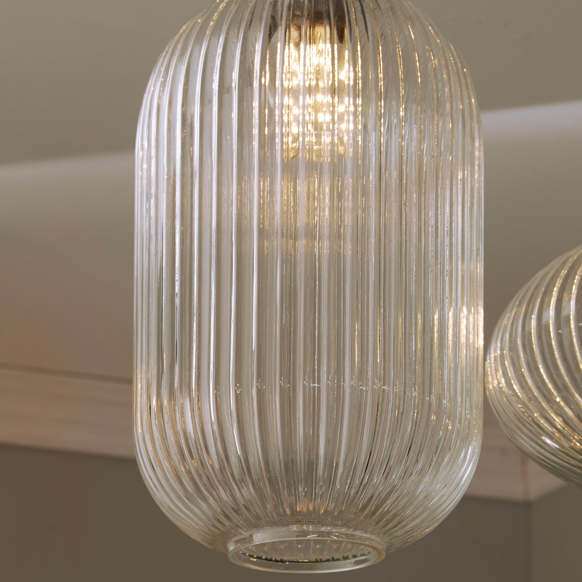 Abigail Clear Ribbed Glass Tall Pendant for living rooms