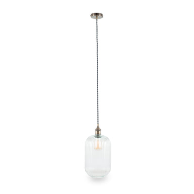 Abigail Clear Ribbed Glass Tall Pendant
