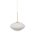 Emilia White Glass and Gold Metal Ribbed Oval Pendant