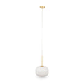 Bella White Glass and Gold Metal Ribbed Squoval Pendant from Roseland Furniture