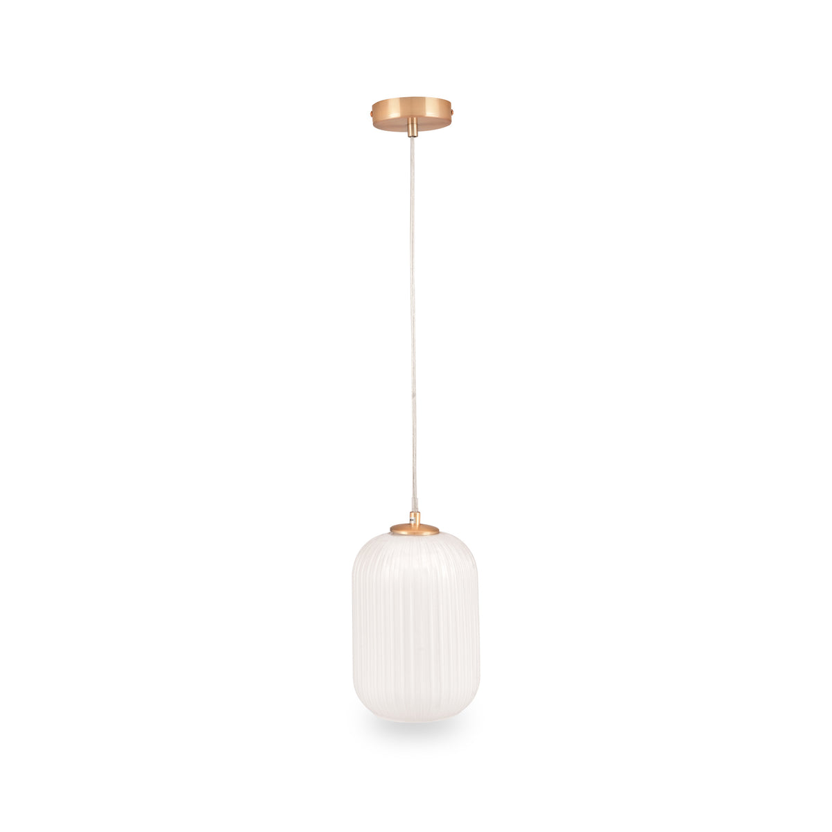 Alessia White Glass and Gold Metal Ribbed Glass Pendant from Roseland Furniture