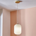 Alessia White Glass and Gold Metal Ribbed Glass Pendant for living room