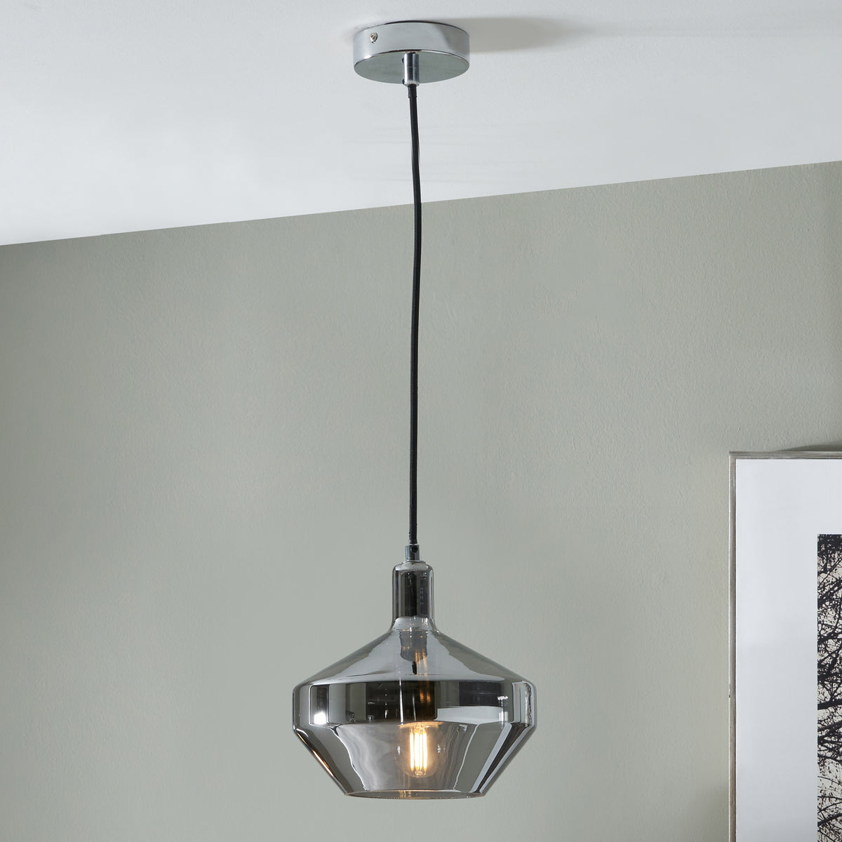 Jaxon Shiny Smoked Glass Domed Pendant from Roseland Furniture