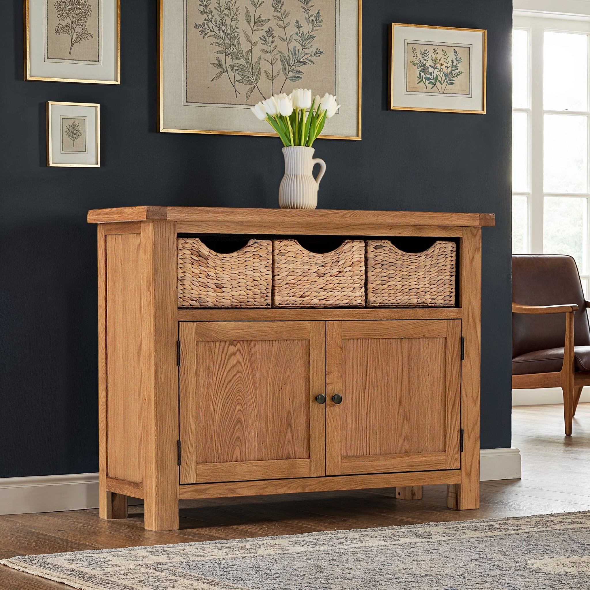 Zelah Oak Sideboard, 3 Storage Baskets | Roseland