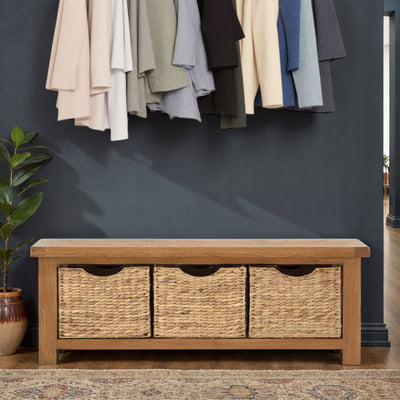 Zelah Oak Bench with Baskets