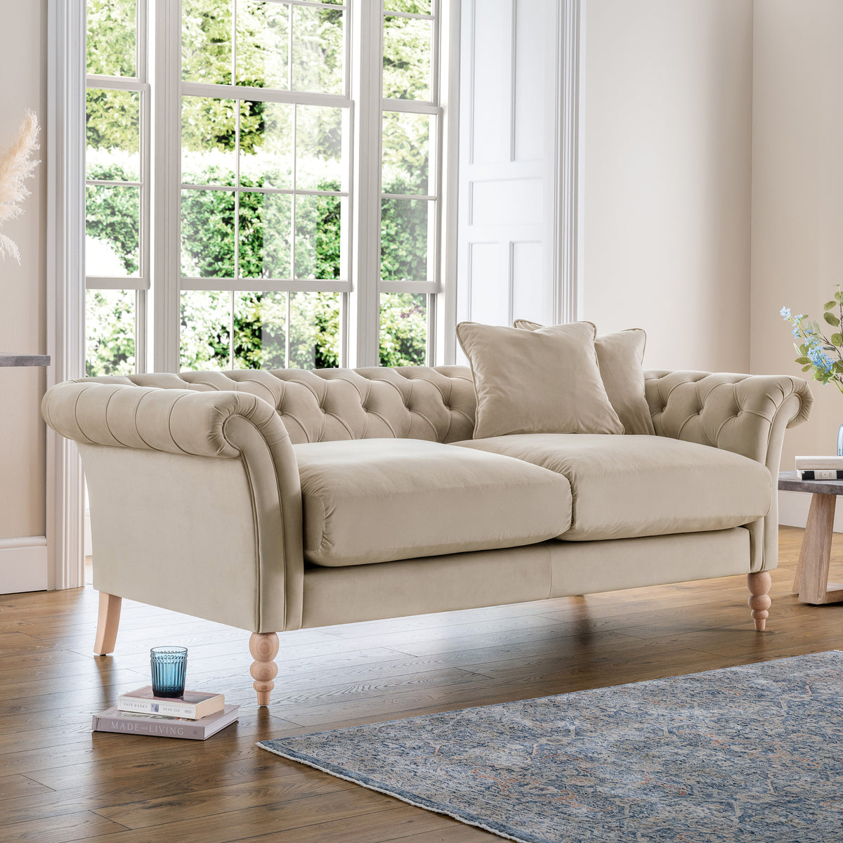 Balmoral Putty Velvet Chesterfield 3 Seater Couch for living room
