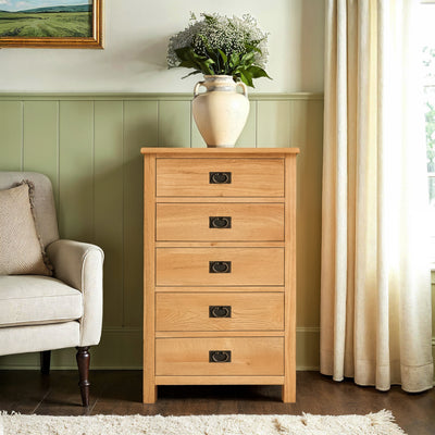 Surrey Oak 5 Wide Drawer Chest