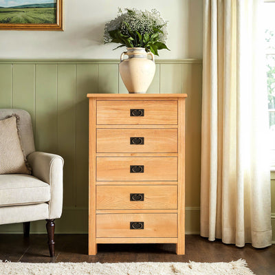 Surrey Oak 5 Wide Drawer Chest