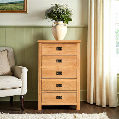 Surrey Oak 5 Wide Drawer Chest